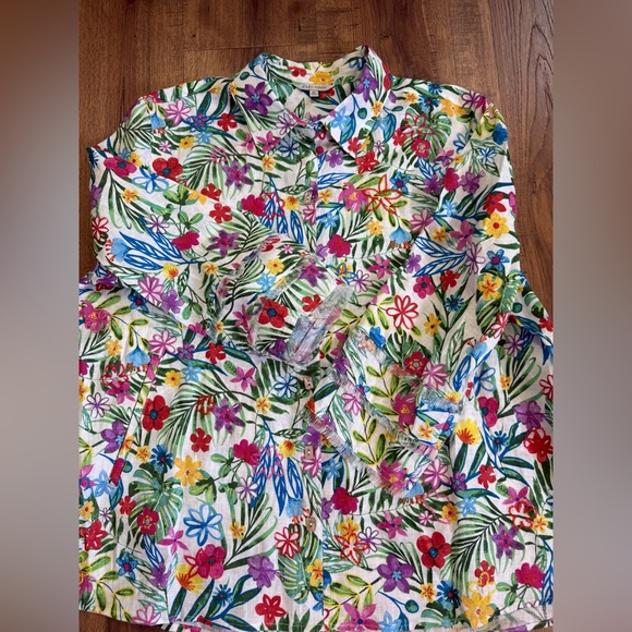 JHON MARK Floral Button Collared Blouse Multicolor 100 % Linen XL Long Sleeve - Picture 7 of 13